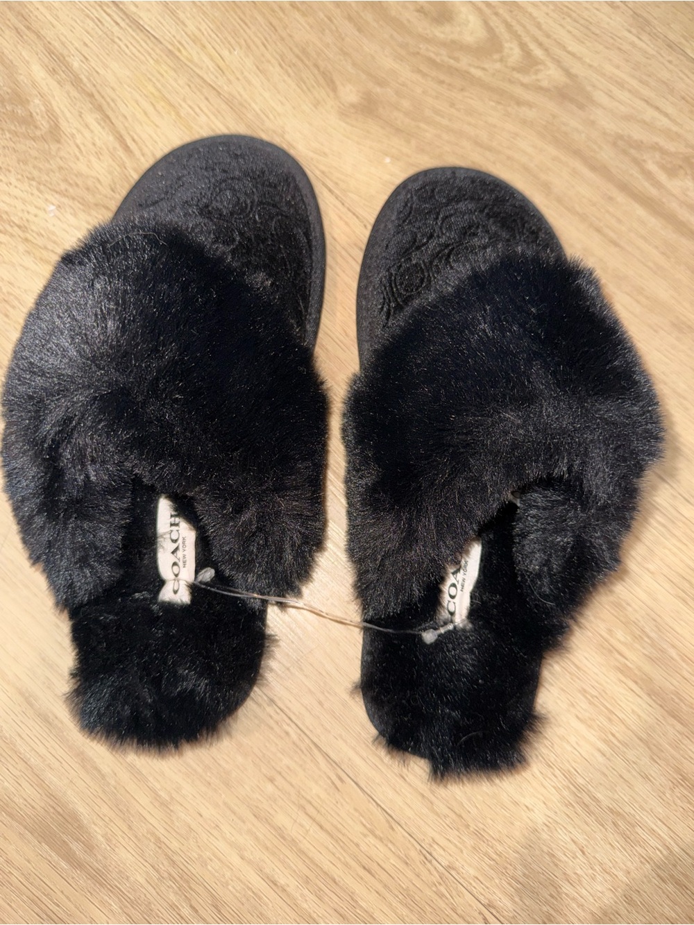 Coach Black Faux Fur Slide Sandals - Picture 2 of 4
